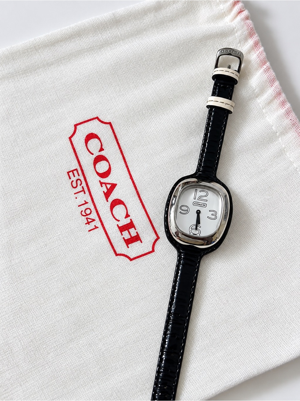Never Worn Coach Black Patent Leather Women's Watch with White Dial
